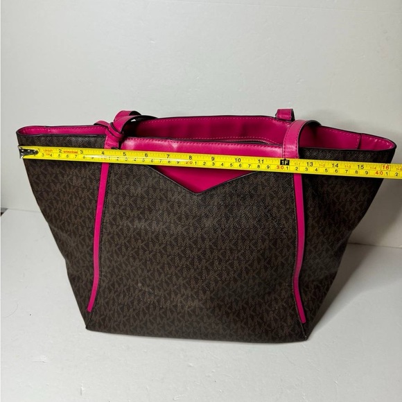 Michael Kors Collection Coated Canvas Shoulder Tote Bag Brown/Pink - Picture 8 of 13